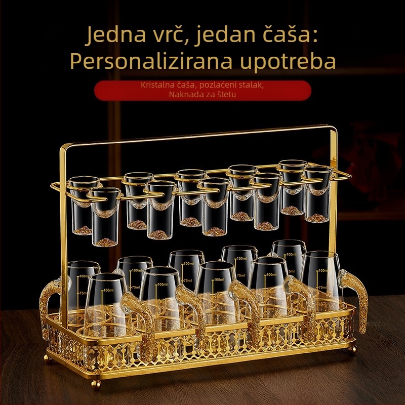 Set čašica za shot s uzorkom folije, kristalno staklo, svijetao luksuzni retro stil, 6–10 kom, Bangbeibei WWWS-4, s držačem za čaše