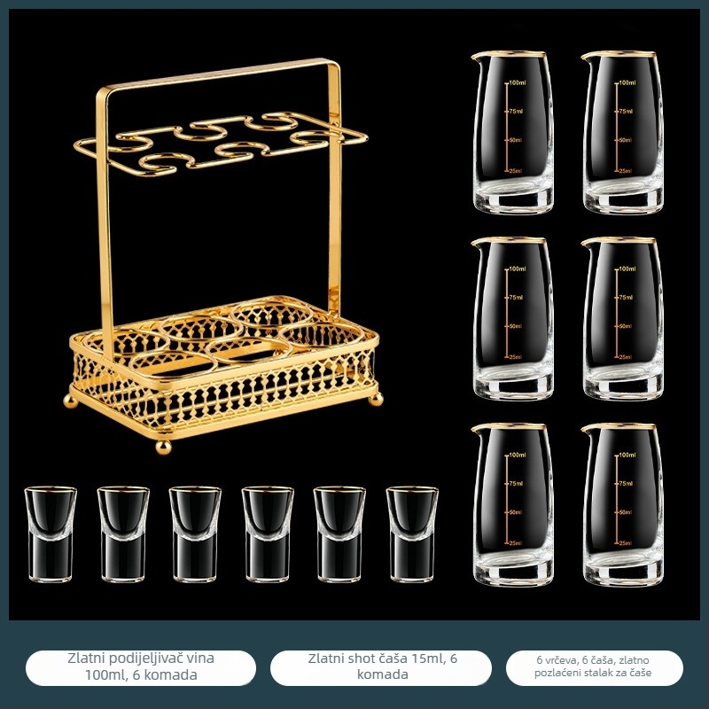 Set čašica za shot s uzorkom folije, kristalno staklo, svijetao luksuzni retro stil, 6–10 kom, Bangbeibei WWWS-4, s držačem za čaše