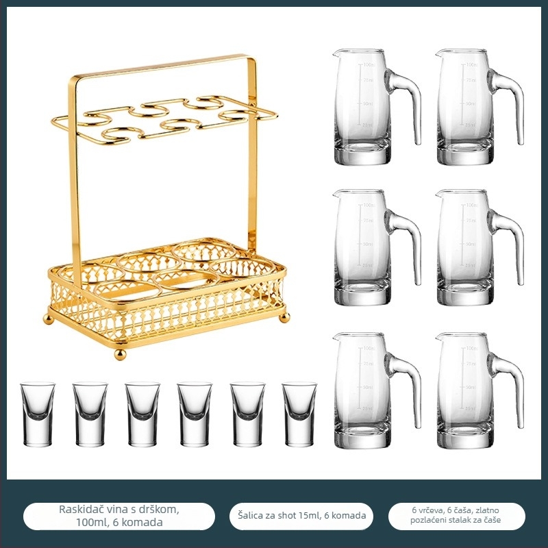 Set čašica za shot s uzorkom folije, kristalno staklo, svijetao luksuzni retro stil, 6–10 kom, Bangbeibei WWWS-4, s držačem za čaše