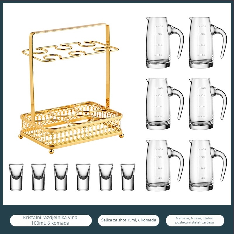 Set čašica za shot s uzorkom folije, kristalno staklo, svijetao luksuzni retro stil, 6–10 kom, Bangbeibei WWWS-4, s držačem za čaše