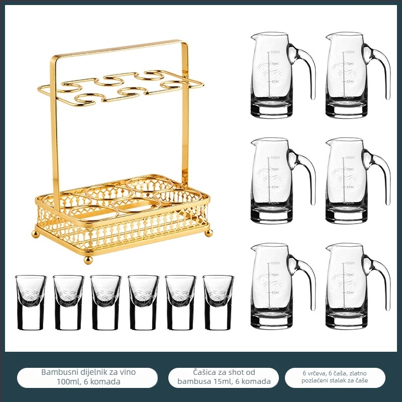 Set čašica za shot s uzorkom folije, kristalno staklo, svijetao luksuzni retro stil, 6–10 kom, Bangbeibei WWWS-4, s držačem za čaše