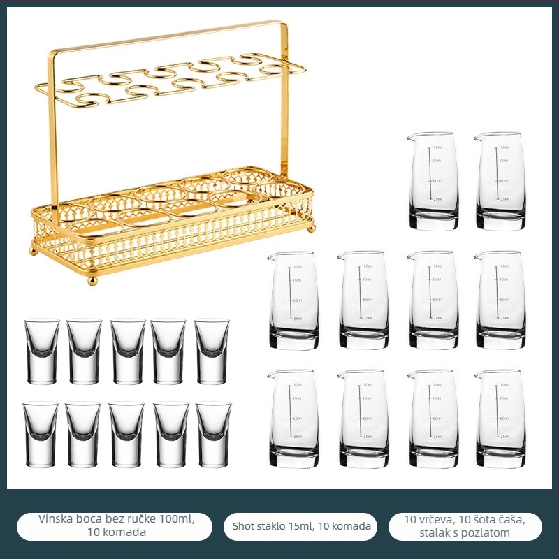 Set čašica za shot s uzorkom folije, kristalno staklo, svijetao luksuzni retro stil, 6–10 kom, Bangbeibei WWWS-4, s držačem za čaše