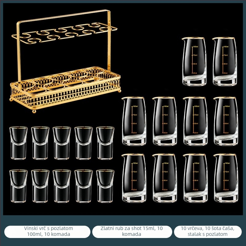 Set čašica za shot s uzorkom folije, kristalno staklo, svijetao luksuzni retro stil, 6–10 kom, Bangbeibei WWWS-4, s držačem za čaše