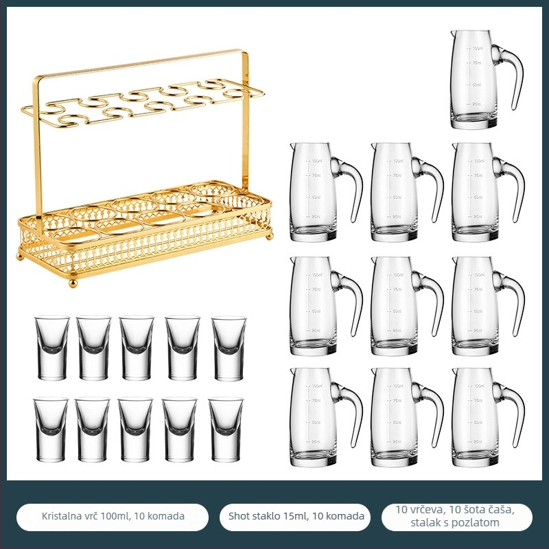 Set čašica za shot s uzorkom folije, kristalno staklo, svijetao luksuzni retro stil, 6–10 kom, Bangbeibei WWWS-4, s držačem za čaše