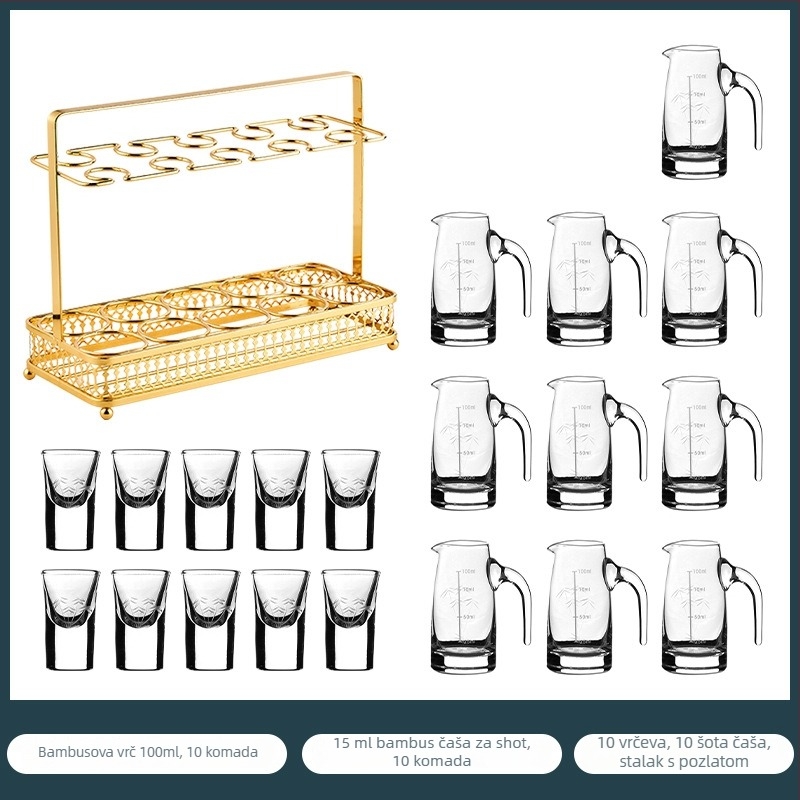 Set čašica za shot s uzorkom folije, kristalno staklo, svijetao luksuzni retro stil, 6–10 kom, Bangbeibei WWWS-4, s držačem za čaše