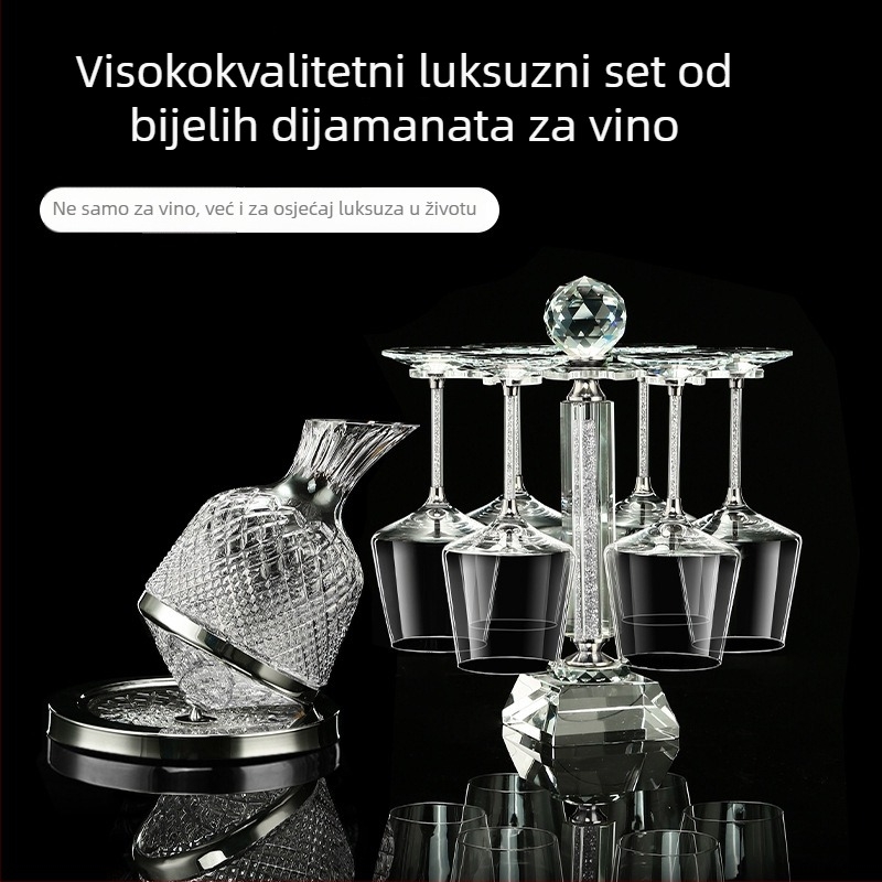 Kristalne čaše za vino – set s poklopcem, zlatno-dijamantni uzorak, visokim stalkom, kapacitet 201–300 ml, lagani luksuzni stil, set 6–10 kom