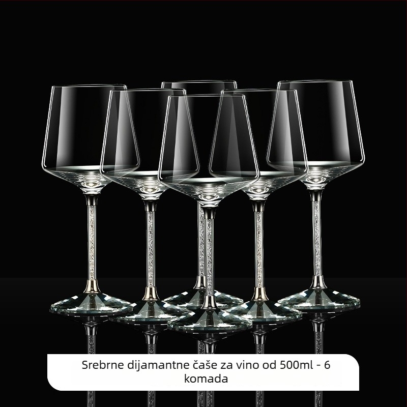 Kristalne čaše za vino – set s poklopcem, zlatno-dijamantni uzorak, visokim stalkom, kapacitet 201–300 ml, lagani luksuzni stil, set 6–10 kom