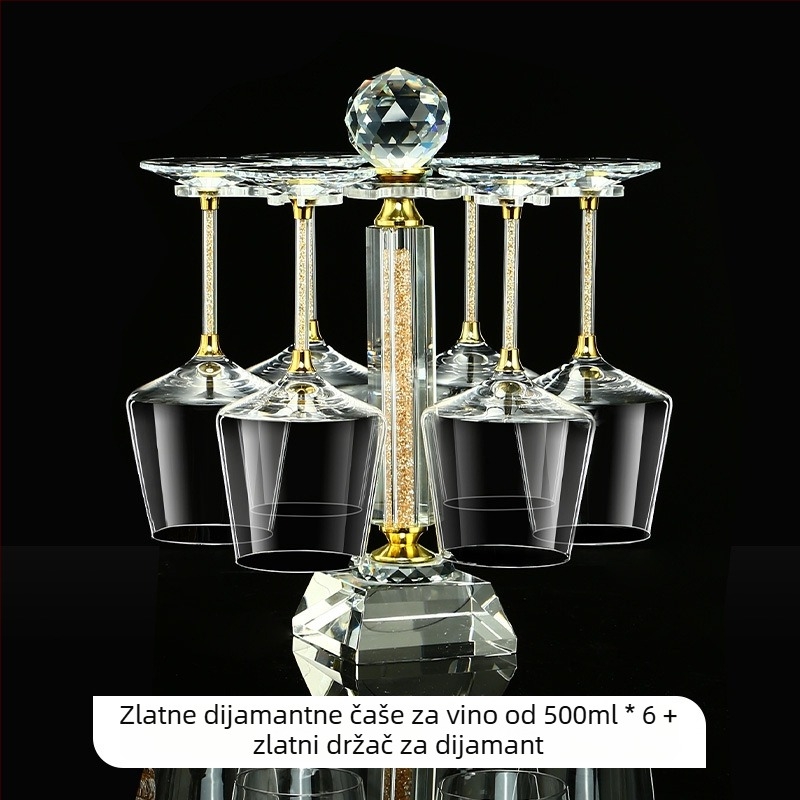 Kristalne čaše za vino – set s poklopcem, zlatno-dijamantni uzorak, visokim stalkom, kapacitet 201–300 ml, lagani luksuzni stil, set 6–10 kom