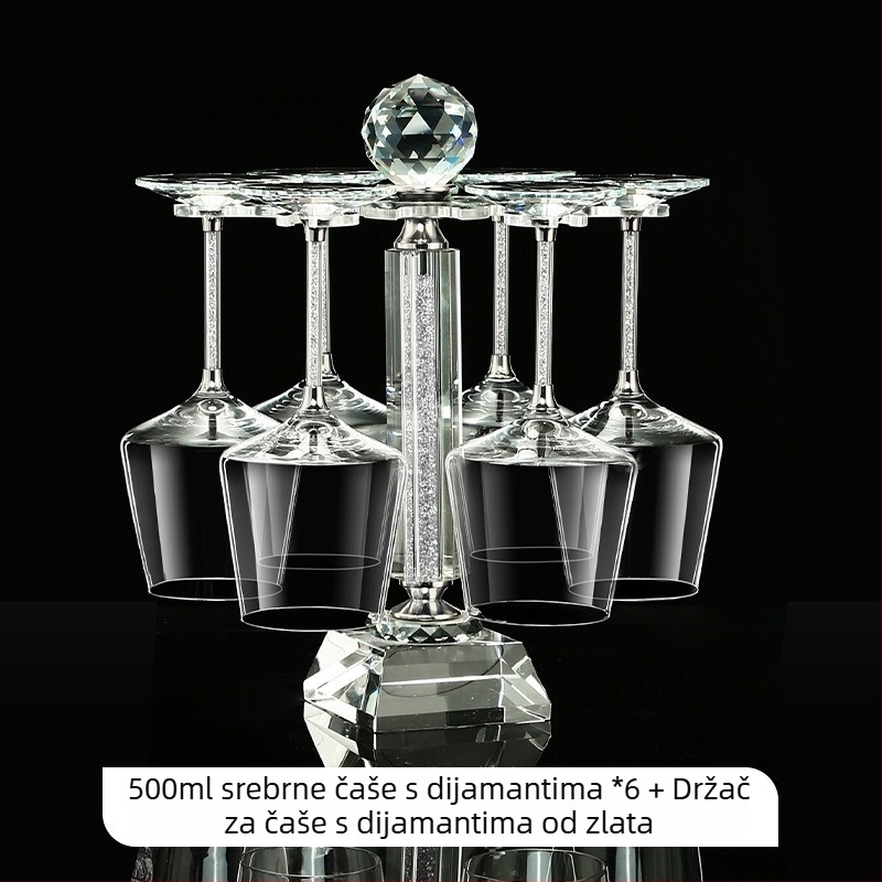 Kristalne čaše za vino – set s poklopcem, zlatno-dijamantni uzorak, visokim stalkom, kapacitet 201–300 ml, lagani luksuzni stil, set 6–10 kom