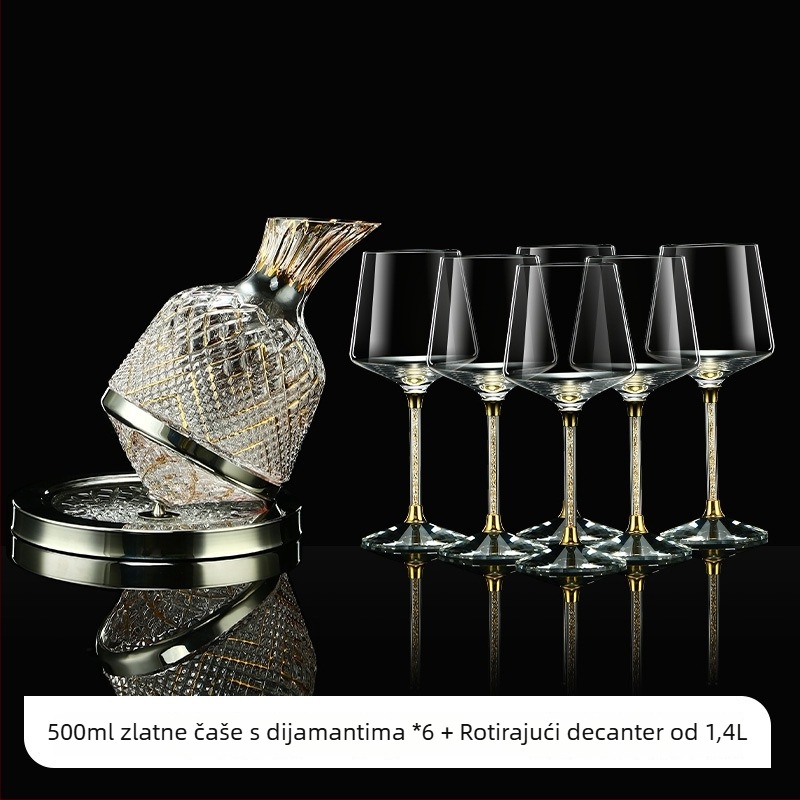 Kristalne čaše za vino – set s poklopcem, zlatno-dijamantni uzorak, visokim stalkom, kapacitet 201–300 ml, lagani luksuzni stil, set 6–10 kom