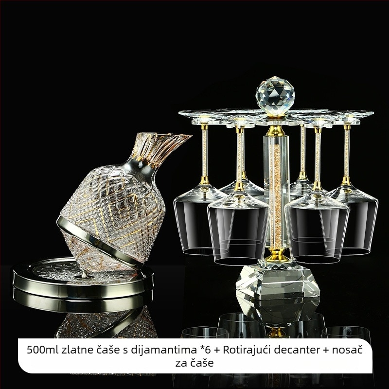 Kristalne čaše za vino – set s poklopcem, zlatno-dijamantni uzorak, visokim stalkom, kapacitet 201–300 ml, lagani luksuzni stil, set 6–10 kom