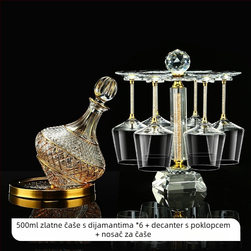 Kristalne čaše za vino – set s poklopcem, zlatno-dijamantni uzorak, visokim stalkom, kapacitet 201–300 ml, lagani luksuzni stil, set 6–10 kom