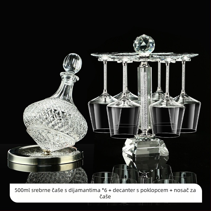 Kristalne čaše za vino – set s poklopcem, zlatno-dijamantni uzorak, visokim stalkom, kapacitet 201–300 ml, lagani luksuzni stil, set 6–10 kom