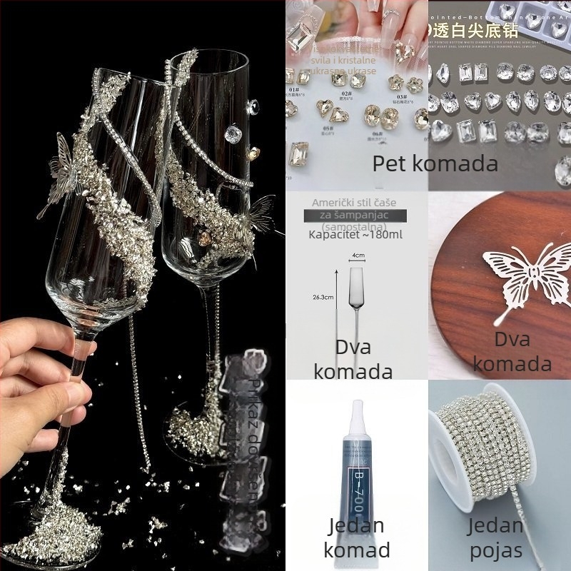 Staklena čaša za vino sa stalkom – 304 nehrđajući čelik, kapacitet preko 1000 ml, prilagođena obrada, set od 2 komada