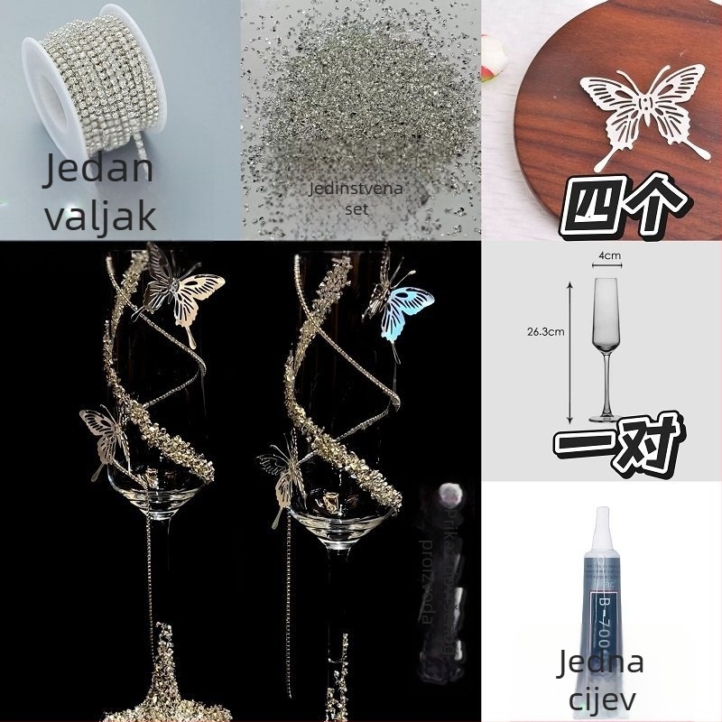 Staklena čaša za vino sa stalkom – 304 nehrđajući čelik, kapacitet preko 1000 ml, prilagođena obrada, set od 2 komada