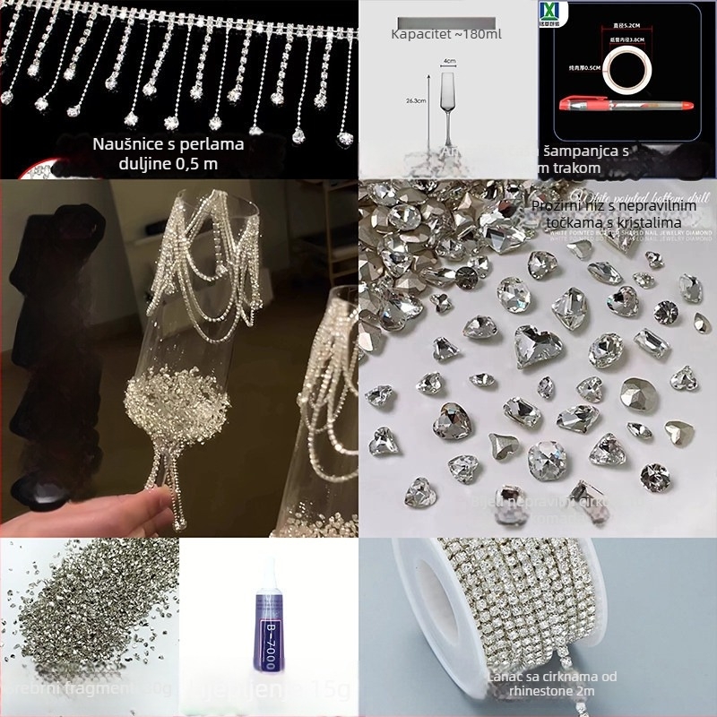 Staklena čaša za vino sa stalkom – 304 nehrđajući čelik, kapacitet preko 1000 ml, prilagođena obrada, set od 2 komada