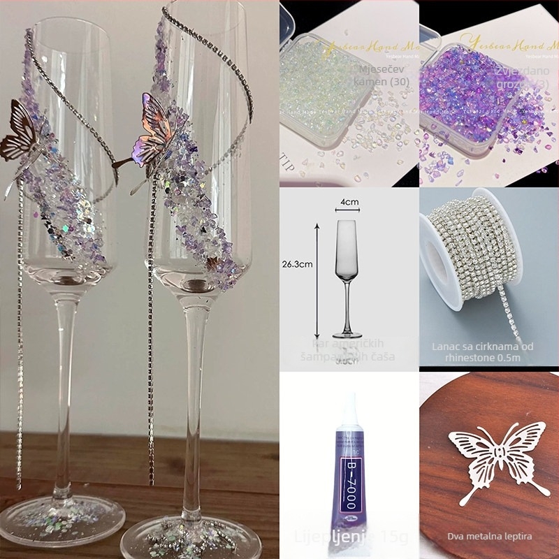 Staklena čaša za vino sa stalkom – 304 nehrđajući čelik, kapacitet preko 1000 ml, prilagođena obrada, set od 2 komada