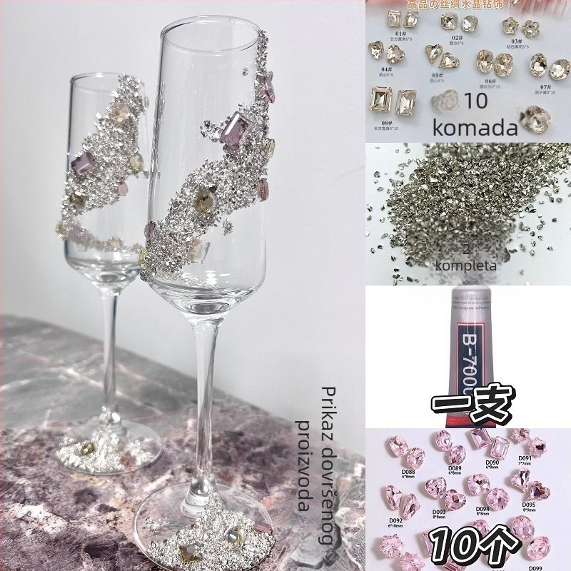 Staklena čaša za vino sa stalkom – 304 nehrđajući čelik, kapacitet preko 1000 ml, prilagođena obrada, set od 2 komada