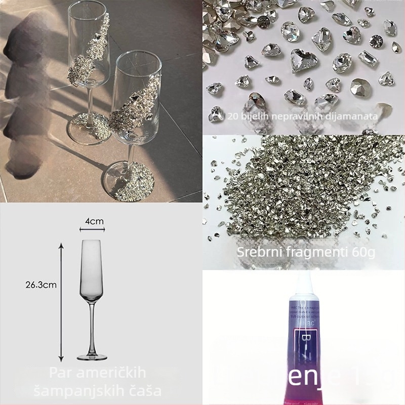 Staklena čaša za vino sa stalkom – 304 nehrđajući čelik, kapacitet preko 1000 ml, prilagođena obrada, set od 2 komada