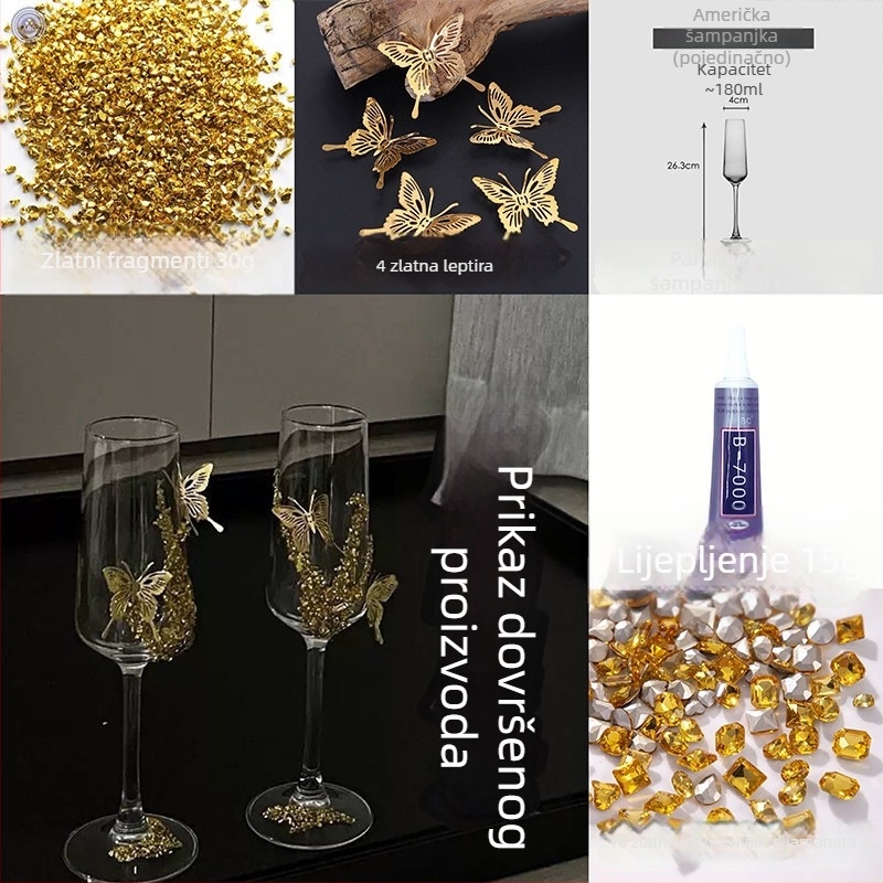 Staklena čaša za vino sa stalkom – 304 nehrđajući čelik, kapacitet preko 1000 ml, prilagođena obrada, set od 2 komada