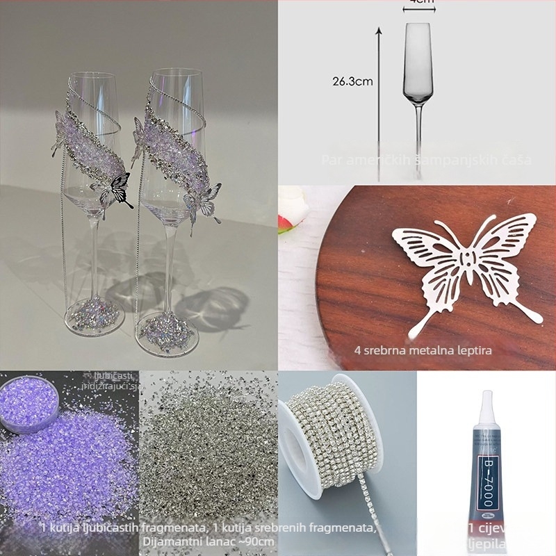 Staklena čaša za vino sa stalkom – 304 nehrđajući čelik, kapacitet preko 1000 ml, prilagođena obrada, set od 2 komada