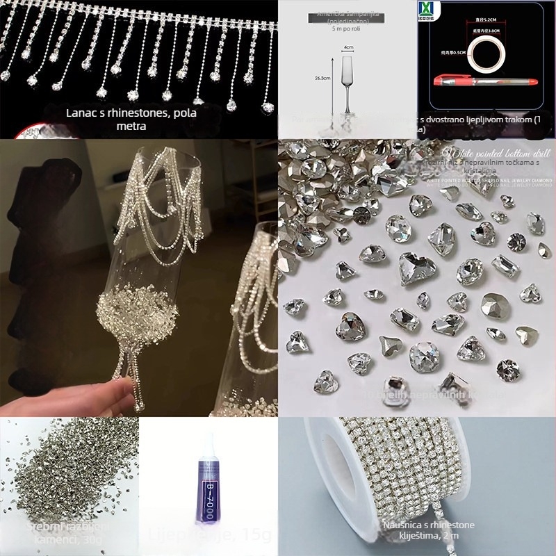 Staklena čaša za vino sa stalkom – 304 nehrđajući čelik, kapacitet preko 1000 ml, prilagođena obrada, set od 2 komada