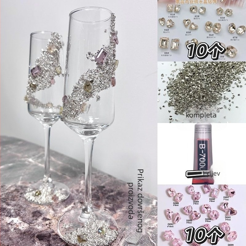 Staklena čaša za vino sa stalkom – 304 nehrđajući čelik, kapacitet preko 1000 ml, prilagođena obrada, set od 2 komada