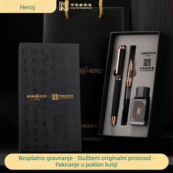 Hero nalivpero, metalno kućište, 0,38 mm iridijeva vrh, sustav guranja i povlačenja tinte, poklon kutija