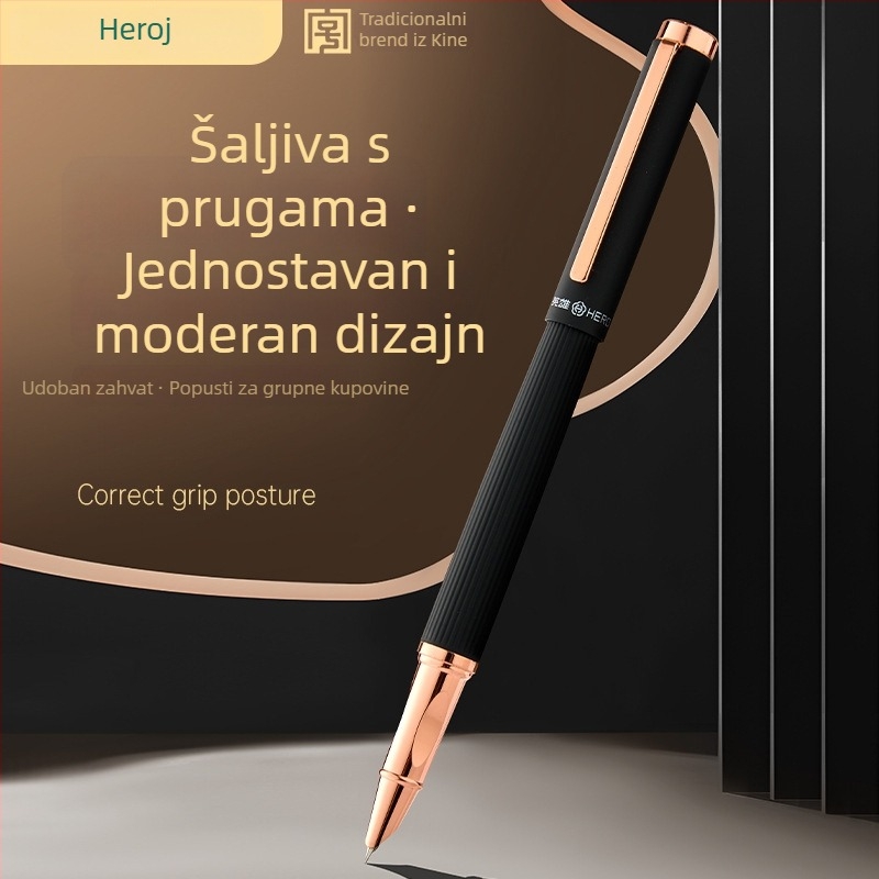 Hero nalivpero, metalno kućište, 0,38 mm iridijeva vrh, sustav guranja i povlačenja tinte, poklon kutija