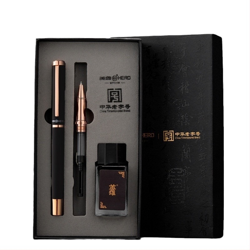 Hero nalivpero, metalno kućište, 0,38 mm iridijeva vrh, sustav guranja i povlačenja tinte, poklon kutija