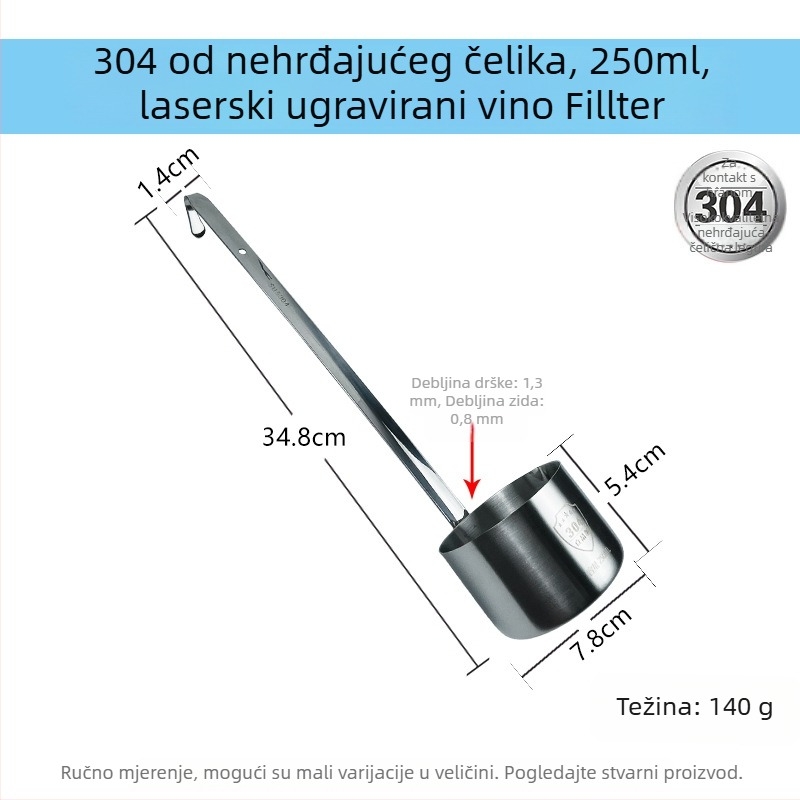Ren yilai nehrđajući čelik vinska mjerna žlica s okruglom drškom i kukom, kineski stil, premium kvaliteta, 0,2 kg
