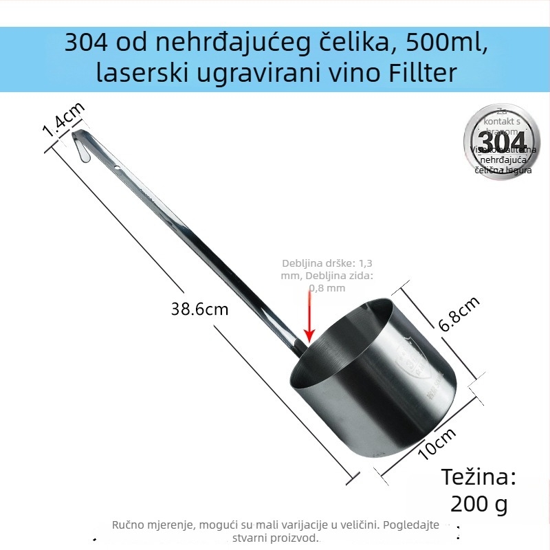 Ren yilai nehrđajući čelik vinska mjerna žlica s okruglom drškom i kukom, kineski stil, premium kvaliteta, 0,2 kg