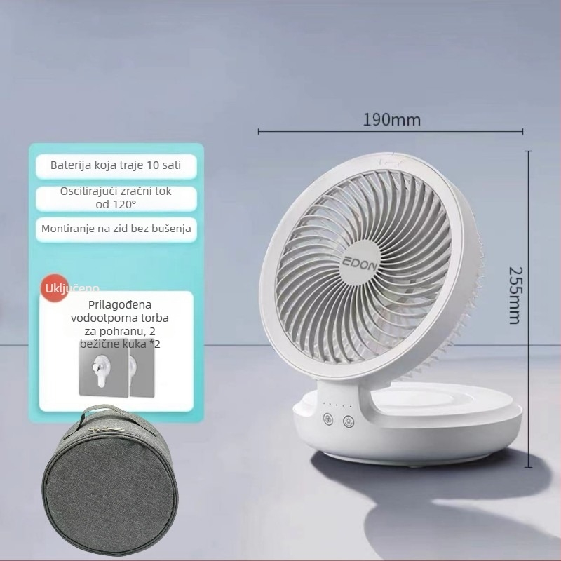 Eden bežični zidni ventilator s USB punjenjem, kompaktni sklopivi model s ugrađenom baterijom, brushless motor, 3 brzine, daljinsko upravljanje