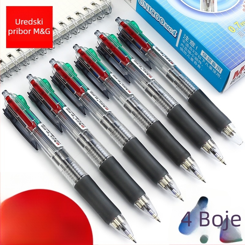 Višebojna kuglična kemijska olovka s okretno-mehanizmom, za bilješke, u kutiji, za učenike