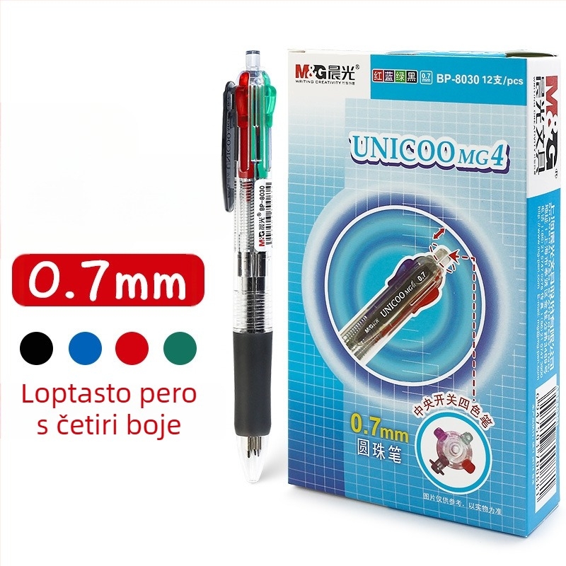 Višebojna kuglična kemijska olovka s okretno-mehanizmom, za bilješke, u kutiji, za učenike