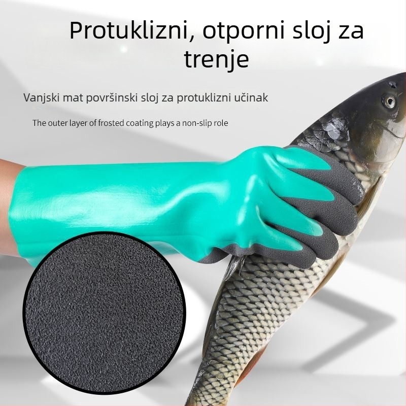 Rukavice za obradu ribe, vodeni radovi, duge rukave, gumeno-kožne, vodootporne, protuklizne, otporne na habanje, rez i probijanje otporne, debela verzija | Marke: Other; Težina: 1; Namjena: Obratite se korisničkoj službi