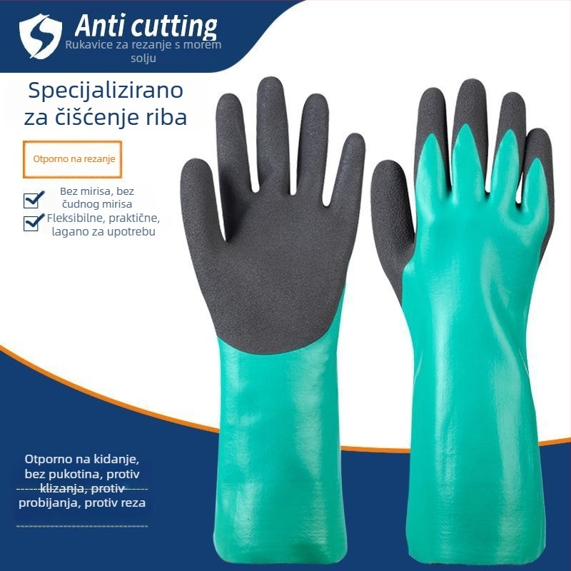 Rukavice za obradu ribe, vodeni radovi, duge rukave, gumeno-kožne, vodootporne, protuklizne, otporne na habanje, rez i probijanje otporne, debela verzija | Marke: Other; Težina: 1; Namjena: Obratite se korisničkoj službi
