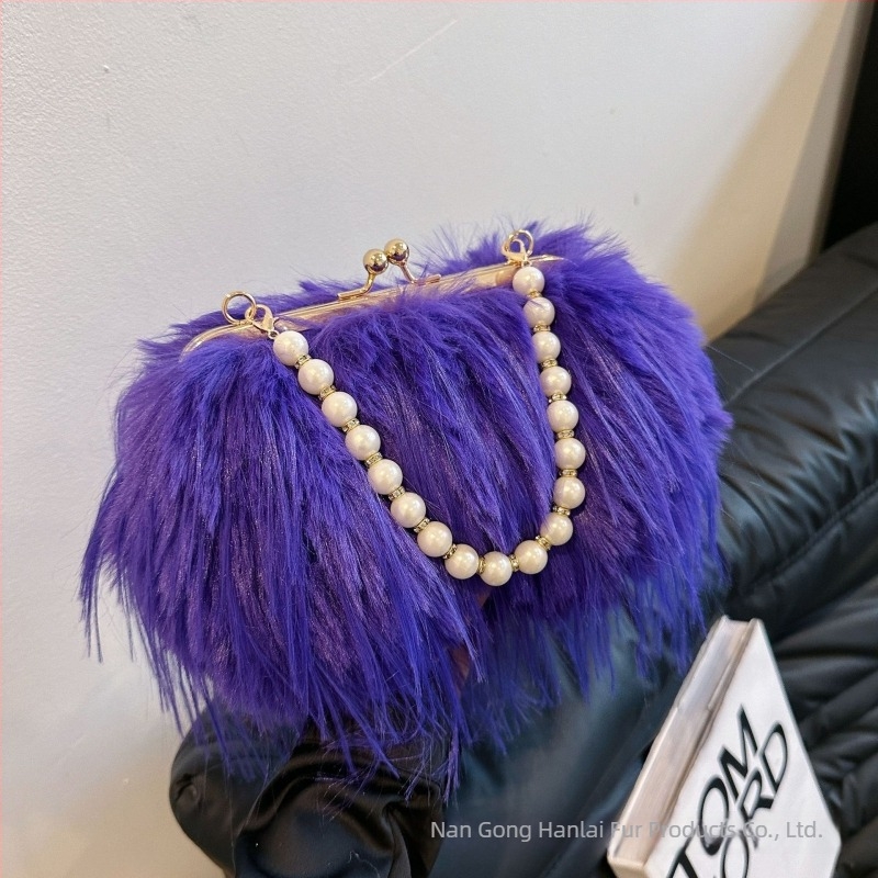 Plišana torbica s perlama i plavnim ukrasima, torba preko ramena (Materijal: pliš; Podstava: PU; Oblik torbe: horizontalni kvadrat; Brava: zaključavanje; Unutarnji prostor: džep za mobitel)