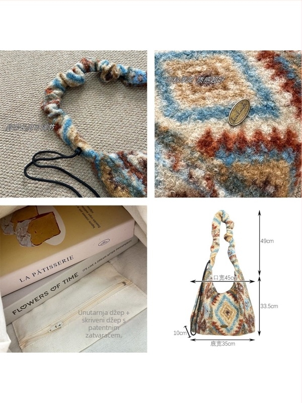 Crossbody torba od pliša, korejski stil, horizontalni kvadratni oblik, zatvaranje na zip, unutarnja džep s zipom i džep za mobitel, s jednim remenom