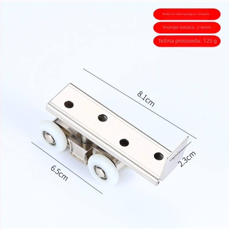 Ležaj/rolna za unutarnja klizna vrata, materijal: nehrđajući čelik / cinkov legura; vanjski promjer 22 mm; promjer osovine 20 mm; nosivost 10 kg po kolutu; radijus žljeba za konop 10.5 mm; verzije 4/6/8/12 koluta