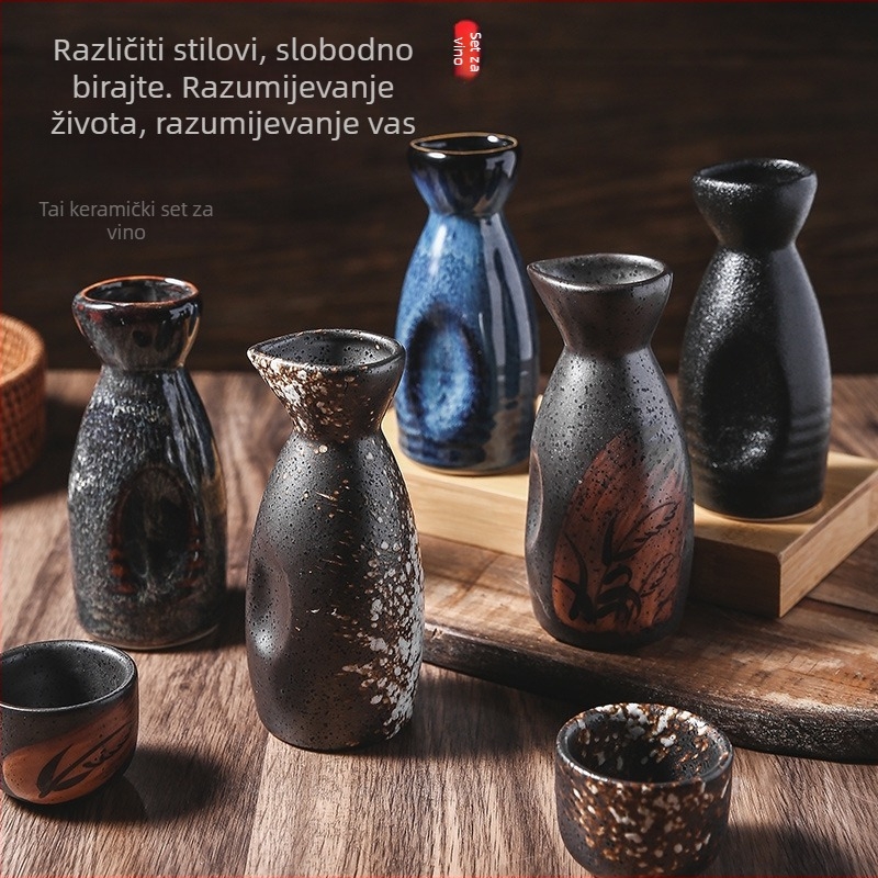 Porcelanski set za sake u japanskom stilu za izakayu — posuda za sake, mala bočica i čaše