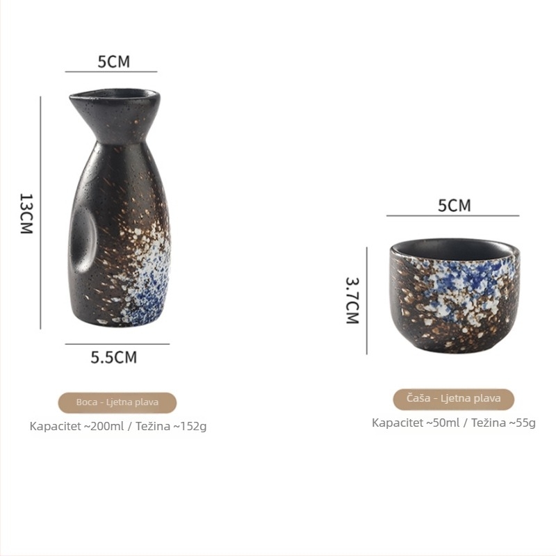 Porcelanski set za sake u japanskom stilu za izakayu — posuda za sake, mala bočica i čaše