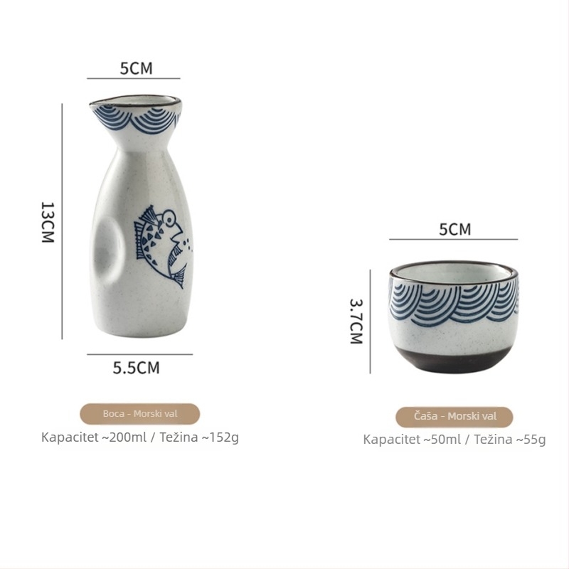 Porcelanski set za sake u japanskom stilu za izakayu — posuda za sake, mala bočica i čaše
