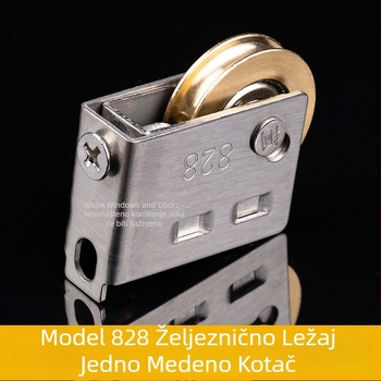 Rola za klizna vrata – donja rola, tip 828, nehrđajući čelik, vanjski promjer 28 mm, promjer osovine 14,4 mm, nosivost 50 kg, za aluminijske vrata i prozore
