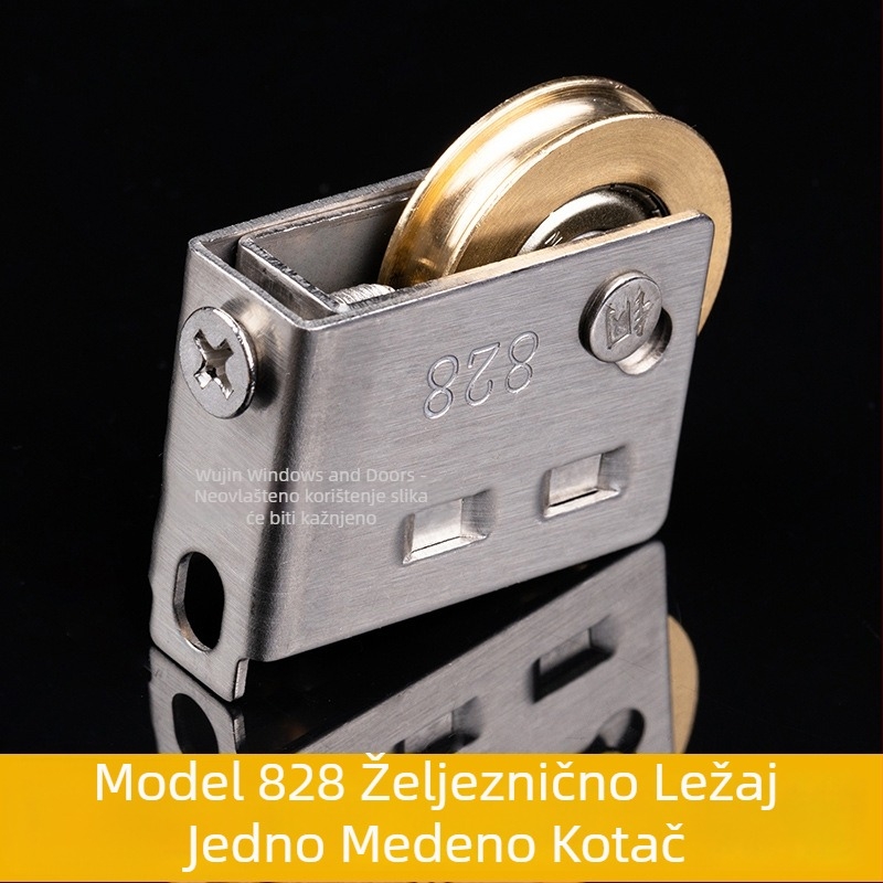 Rola za klizna vrata – donja rola, tip 828, nehrđajući čelik, vanjski promjer 28 mm, promjer osovine 14,4 mm, nosivost 50 kg, za aluminijske vrata i prozore