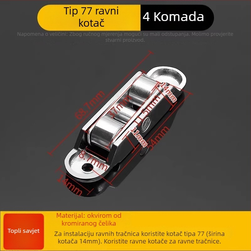 Klizna vrata klizač s tijelom od nehrđajućeg čelika i bakrenim kolutom, debljina stijenke 1,8 mm, model Plastic steel door and window pulleys