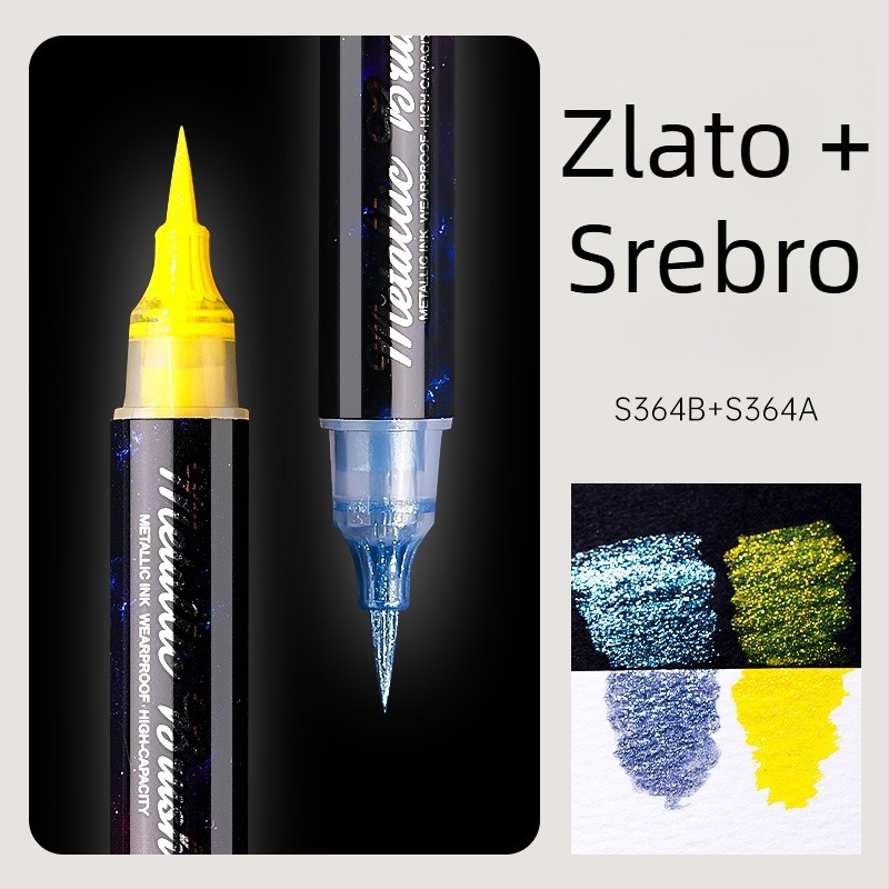 Dvostrani akrilni marker s glitterom i mekim vrhom za akvarel, okrugli vrh, neizbrisivo, za učenike i dnevnik