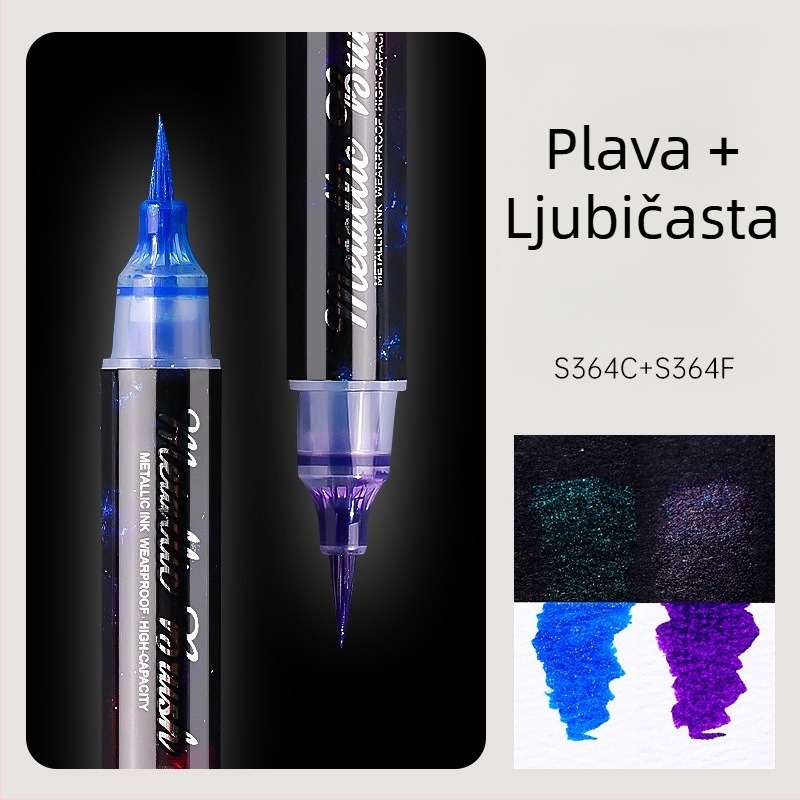 Dvostrani akrilni marker s glitterom i mekim vrhom za akvarel, okrugli vrh, neizbrisivo, za učenike i dnevnik