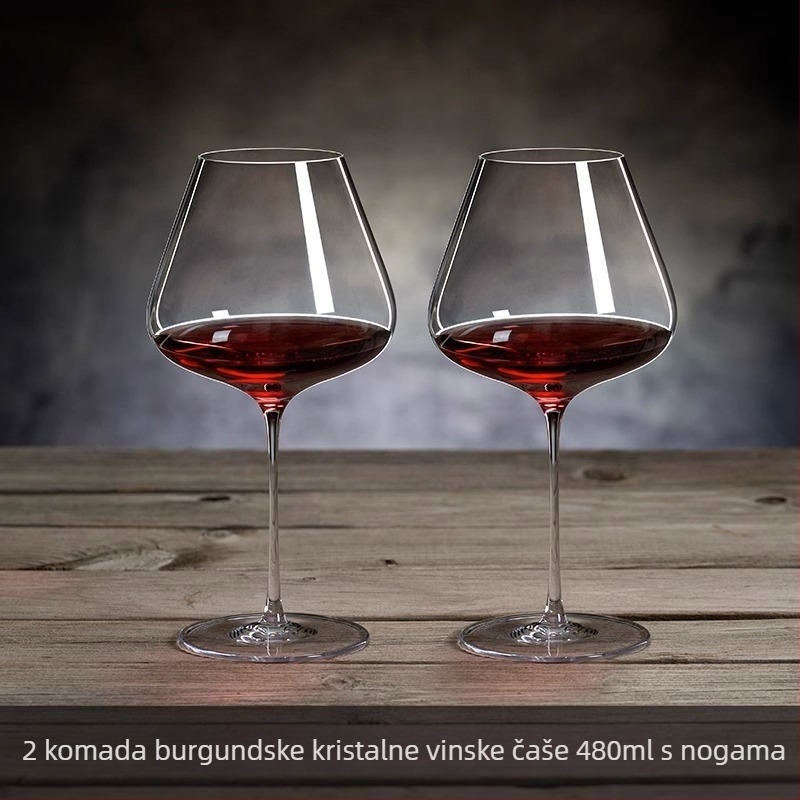 Set čaša za burgundsko vino, kristalno staklo, lagani luksuz, 48 komada s pladnjem