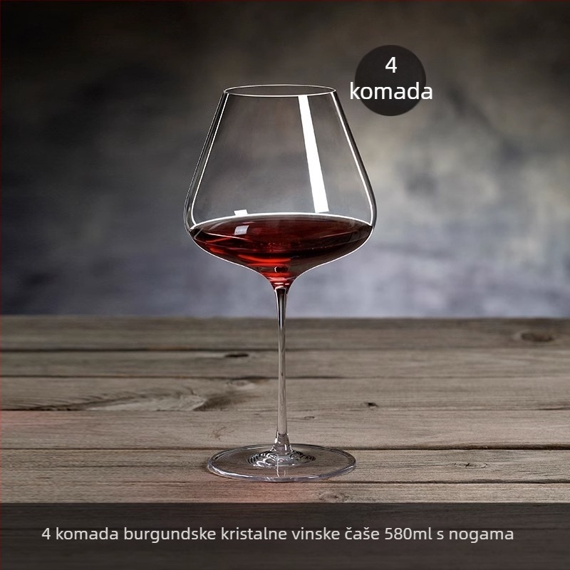 Set čaša za burgundsko vino, kristalno staklo, lagani luksuz, 48 komada s pladnjem